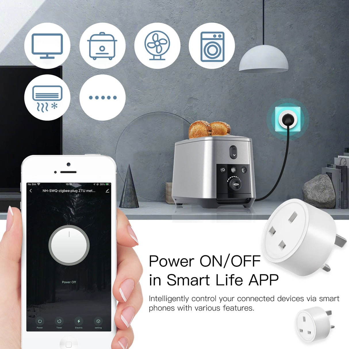 Tuya Zigbee Smart Compact Power Socket 16A - WiFi Control via SmartLife Google Alexa Apps