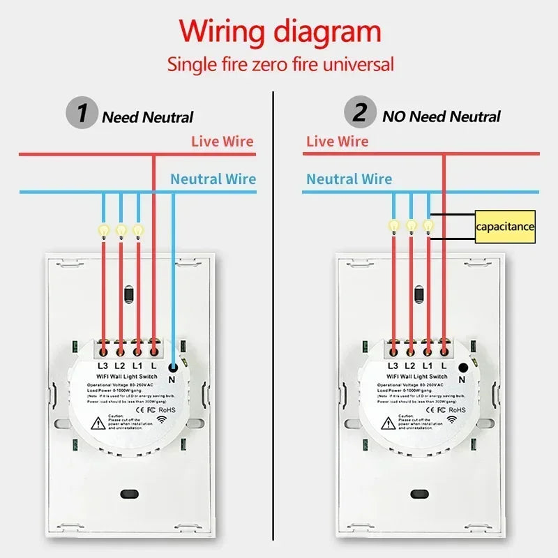 Tuya Zigbee Smart LED Light Switches No-Neutral Wire - WiFi Device Control via SmartLife Google Alexa Apps