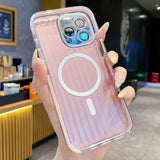Luxury 3D Stripe Luggage Pattern Design MagSafe Lens Connect Case For iPhone 16 14 15 Pro Max Plus