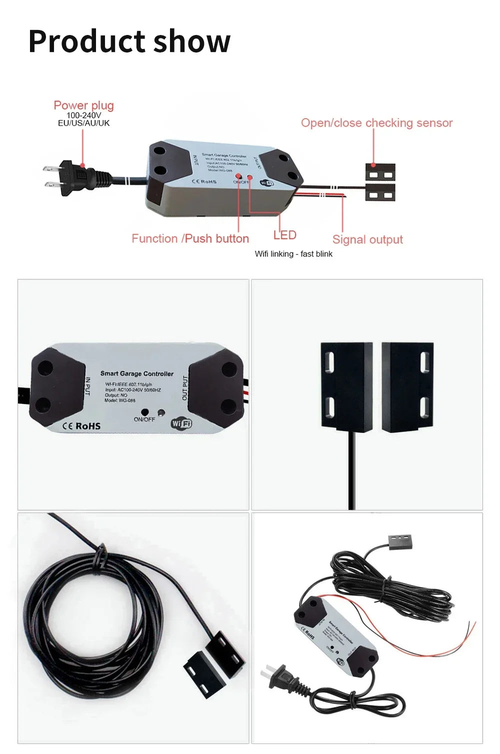 Tuya Smart Garage Door Opener Controller - WiFi Device Control via SmartLife Google Alexa Apps