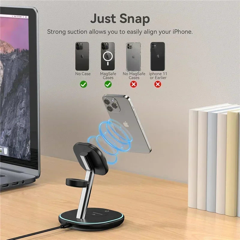 15W MagSafe Wireless Charging Stand for iPhone - Magnetic Fast Power Delivery Charger