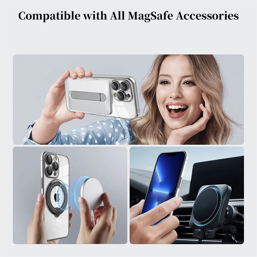 Luxury MagSafe Plating Case with Rotating Magnetic Ring Holder Stand For iPhone 16 15 Pro Max 14 13 12 11 X XR XS 7 8 Plus SE2 SE3 Wireless Charge Back Cover