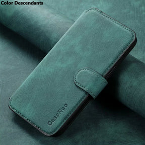 Teal faux leather phone wallet case with a magnetic clasp.