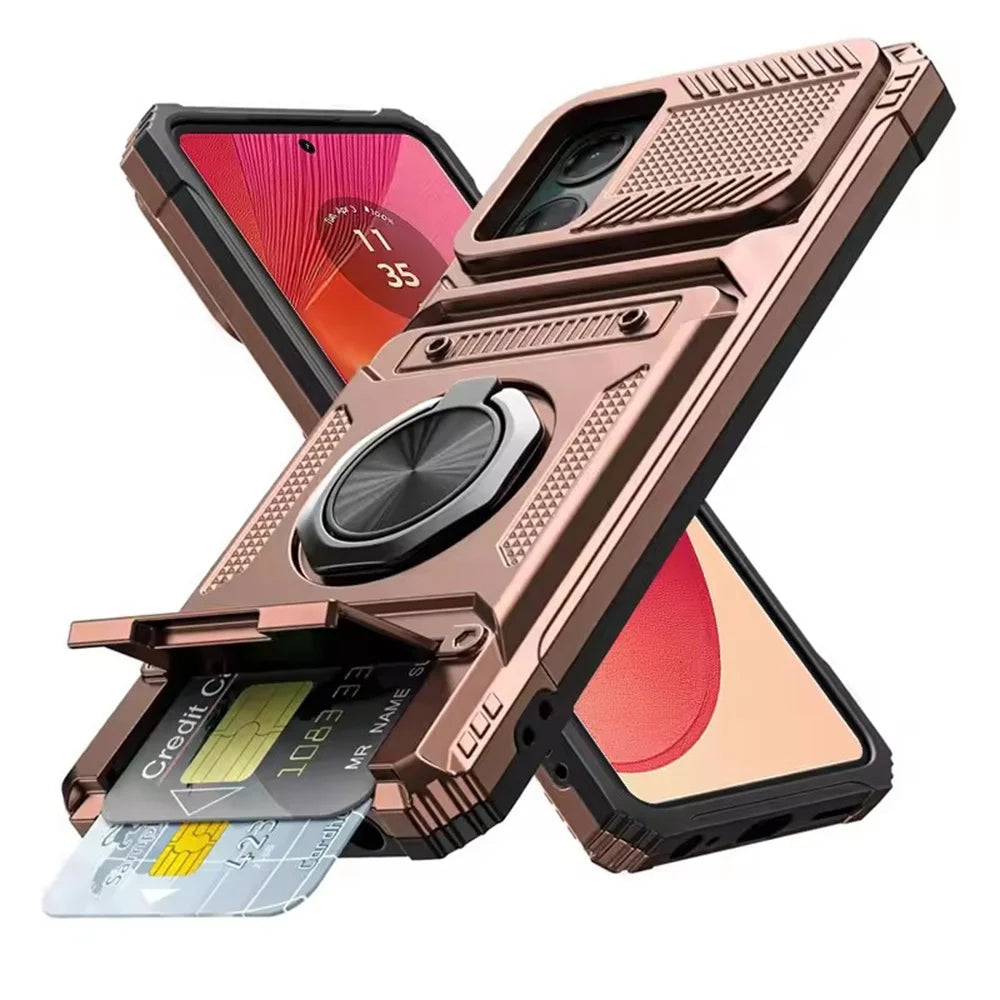 Shockproof Armor Card Slot Lens Protect Case with Magnetic Ring Holder Stand For Motorola Moto Edge 50 Fusion