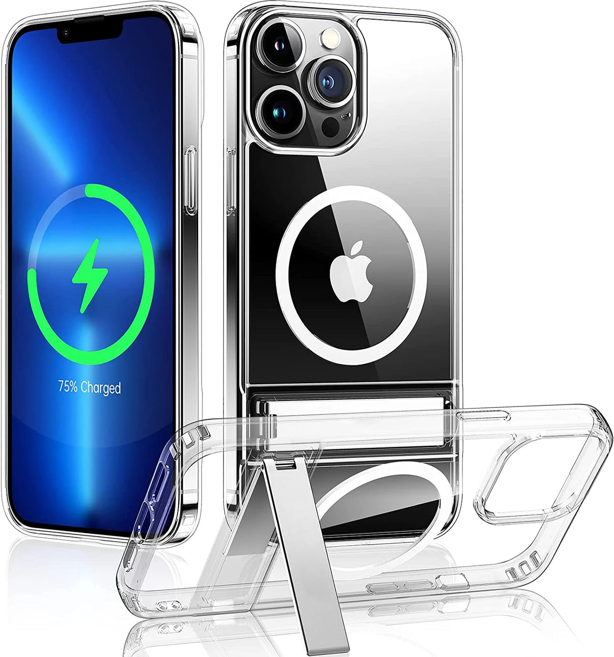 Shockproof MagSafe Clear Phone Case with Kickstand for iPhone 16 15 14 Pro Max 13 12 11 Plus Mini Shockproof Mobile Cover