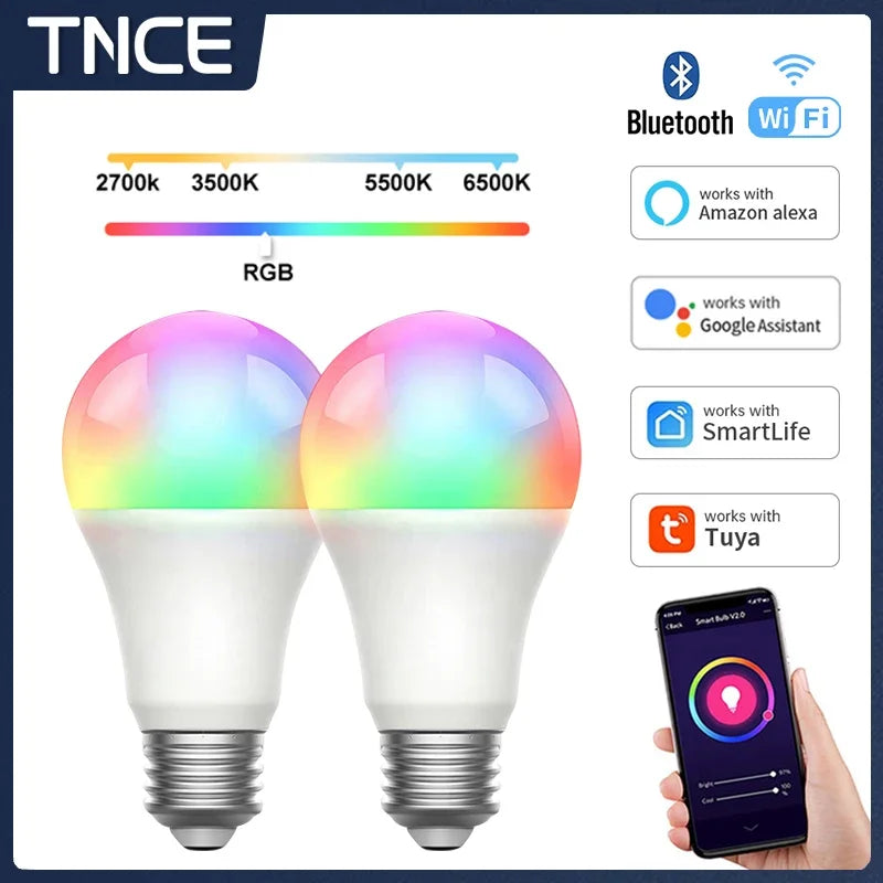 Tuya Smart Light Bulb E27 10W 15W - RGB Dimmer WiFi Bluetooth Control via SmartLife Google Alexa Apps