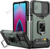 Heavy Duty Armor Phone Case with Card Holder & Magnetic Ring Holder Stand For Samsung S24 S23 Ultra Plus A15 A54 Camera Slide Protective Cover