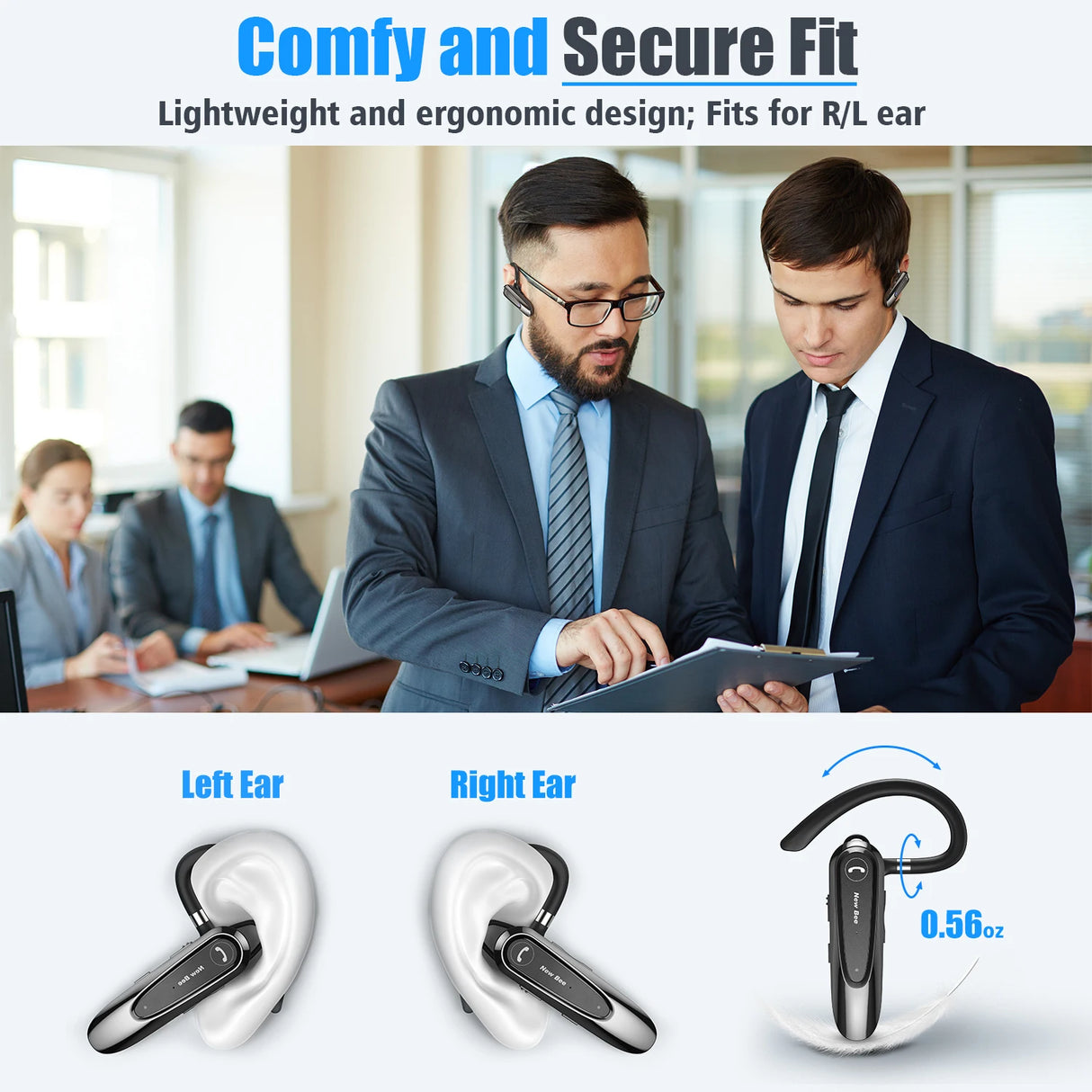 Bluetooth headset product advertisement.