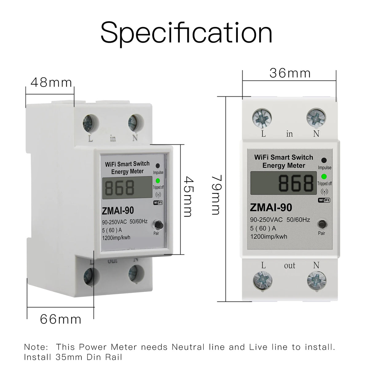 Tuya Smart Power Meter Switch with Power Consumption & Energy Monitoring - WiFI Control via SmartLife Google Alexa Apps