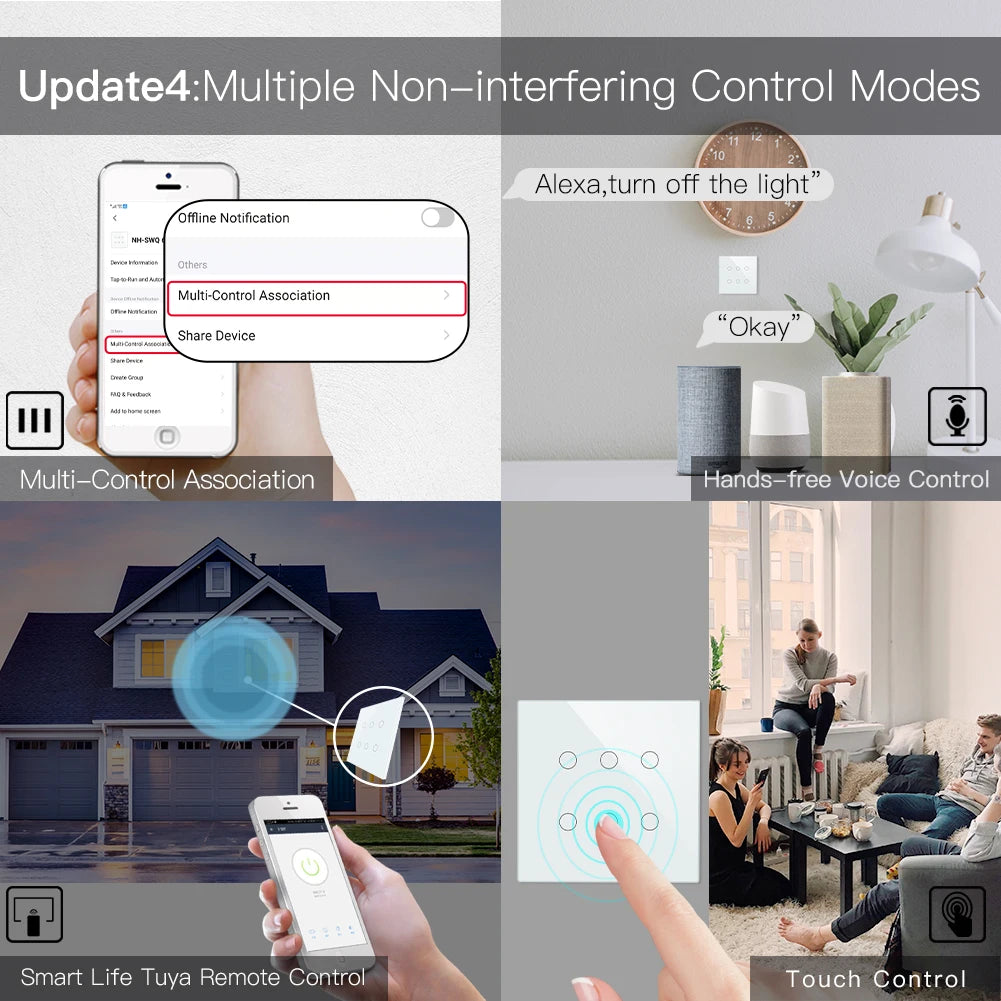 Tuya Smart Light Switch 6 Gang - WiFi Scene Control via SmartLife Google Alexa Apps