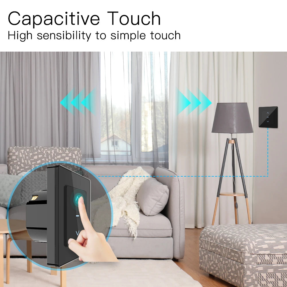 Tuya Smart Touch Curtain Control Switch - WiFi Blinds Shutter Control via SmartLife Google Alexa Apps