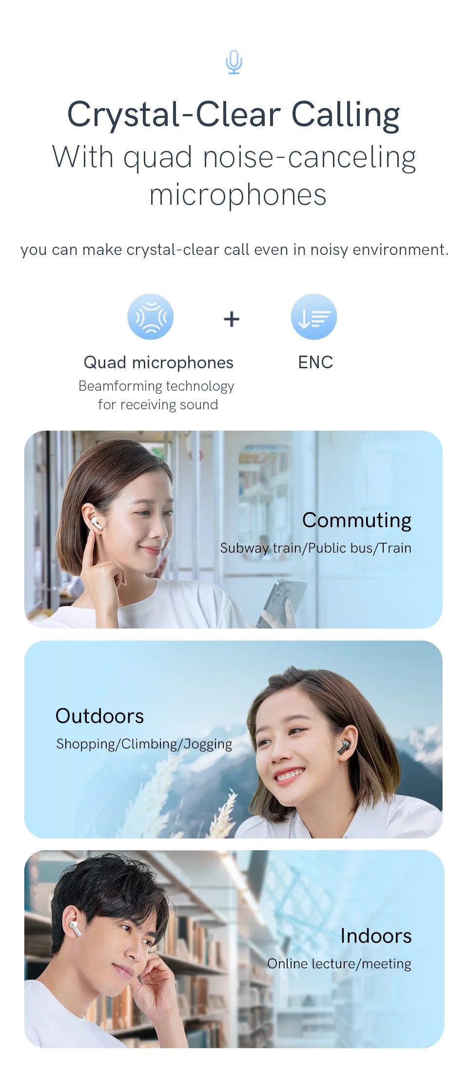 QCY T20 Wireless Bluetooth 5.3 Earphones - TWS Noise Cancelling HiFi Stereo Dynamic Earpods Earbuds Headphones