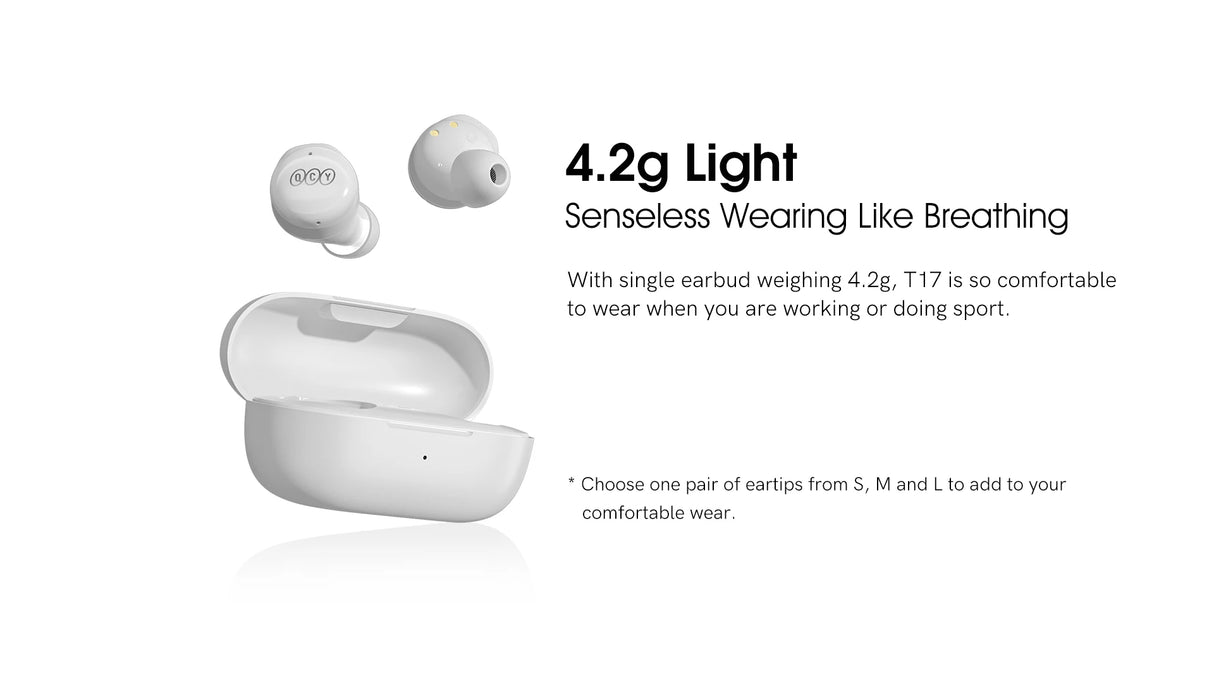 QCY T17 Wireless Bluetooth 5.3 Earphones - 26H ENC TWS Noise Cancelling HiFi Stereo Dynamic Earpods Earbuds Headphones