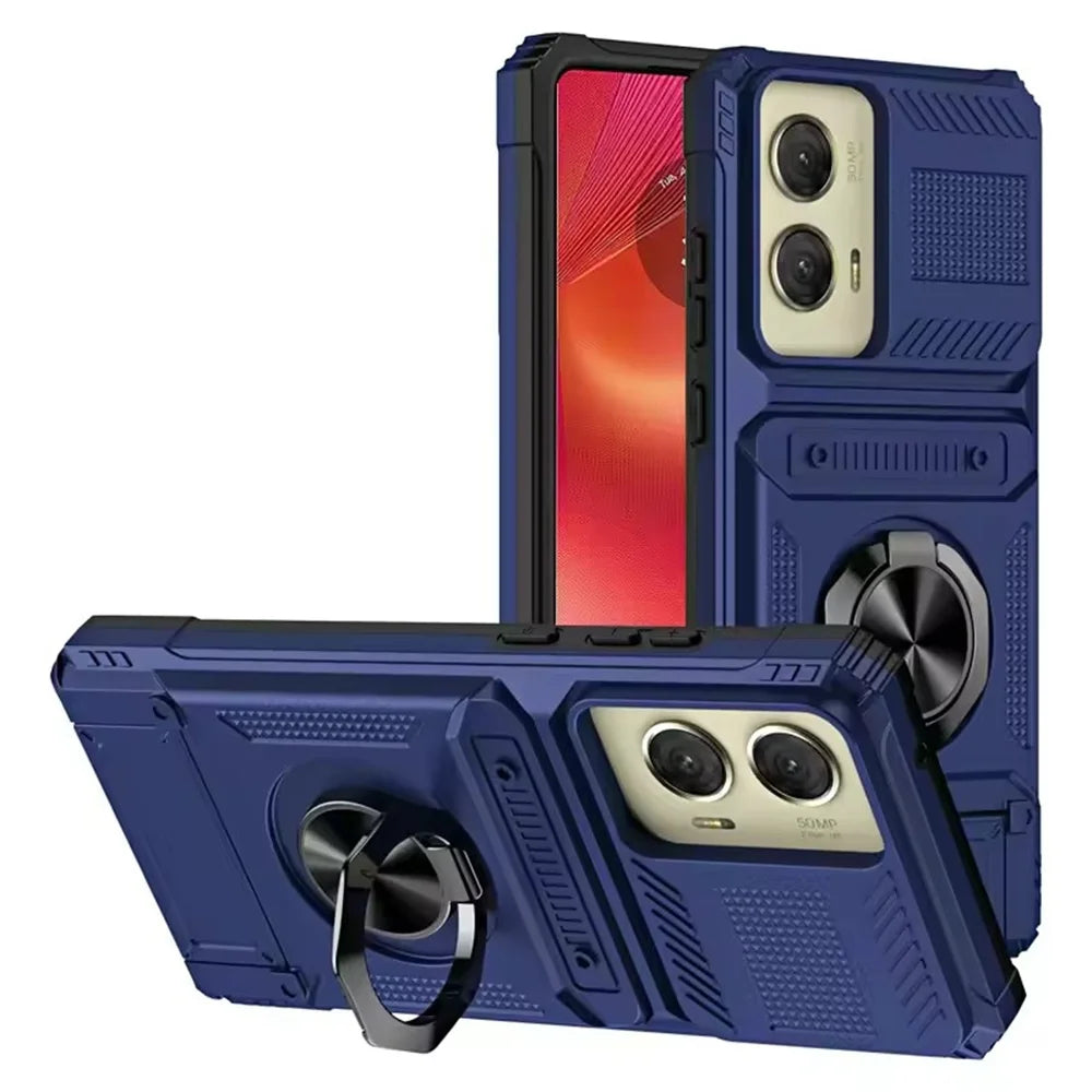 Shockproof Armor Card Slot Lens Protect Case with Magnetic Ring Holder Stand For Motorola Moto Edge 50 Fusion