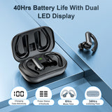 Black wireless earbuds with charging case.