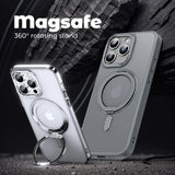 Luxury Magsafe Phone Case with Magnetic Ring Holder Stand for iphone 15 14 13 12 11 Pro Max Plus 360° Rotation Ring Holder Transparent Matte Wireless Charge Cover