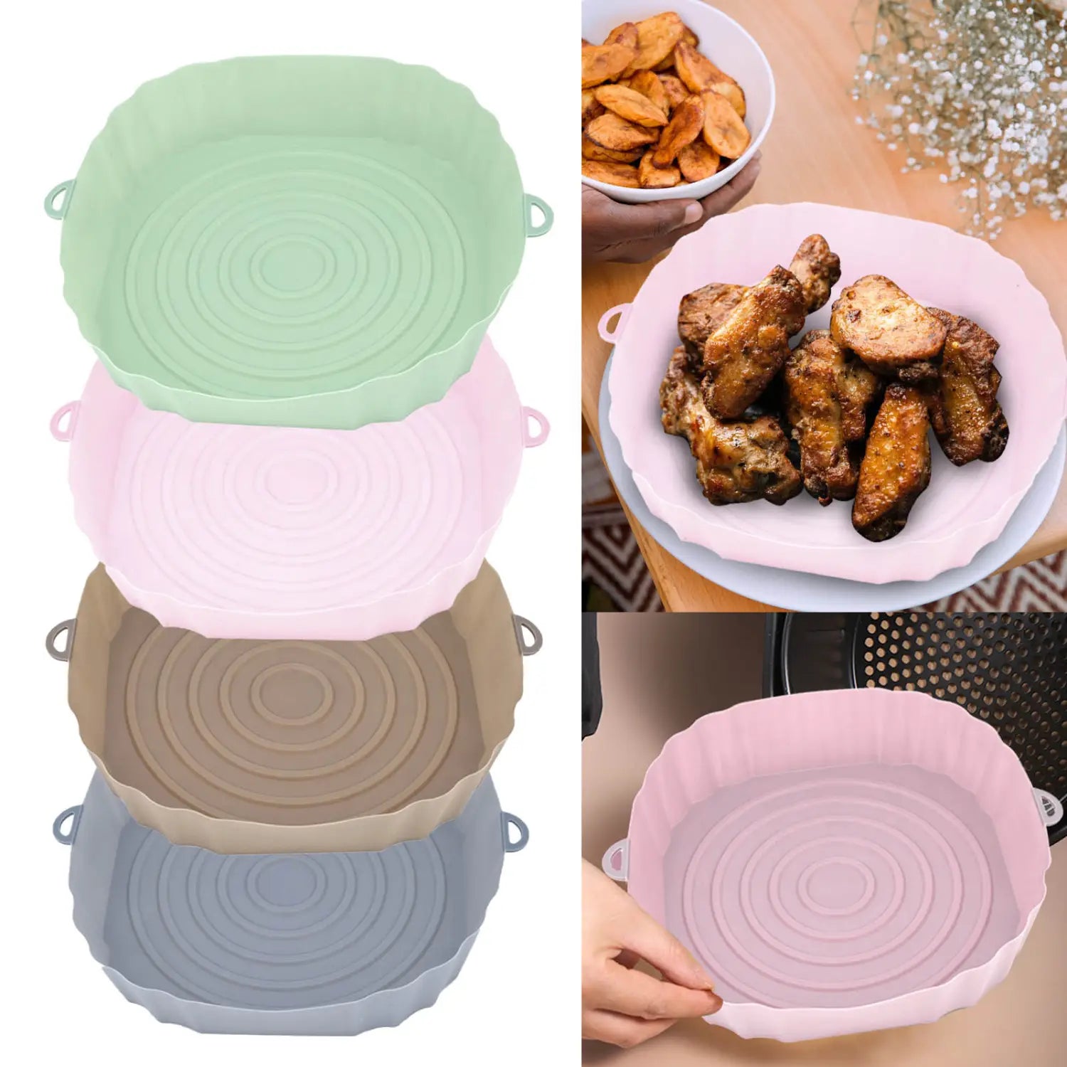 Plaques de cuisson pour friteuse à air comprimé en silicone - Couleurs et formes assorties