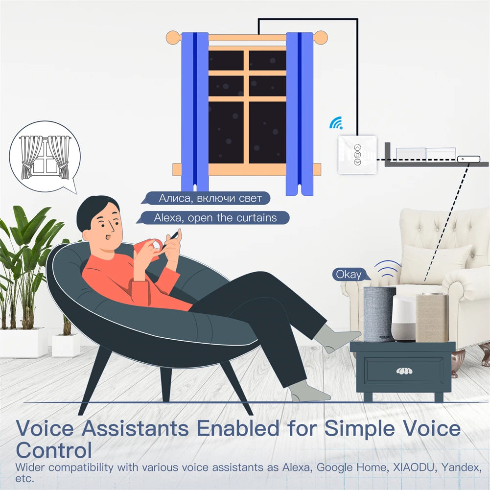 Smart 2.5D Touch Curtain & Blind Contol Switch - WiFi Shutter Control via SmartLife Google Alexa Apps