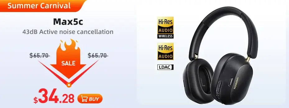 UGREEN HiTune Max5 Wireless Bluetooth Headphones - 90H LDAC ANC TWS