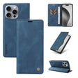 Blue leather wallet phone case for an iPhone.