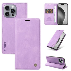 Purple leather flip wallet phone case.