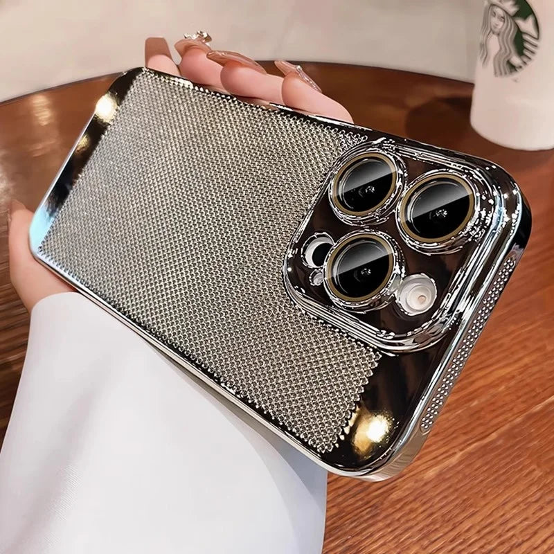 Luxury Plating Breathable Heat Dissipation Lens Protect Case For iPhone 16 15 14 Pro Max Plus