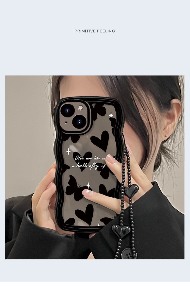 Koreanische süße Welle schwarz Schmetterling Liebe Herz Hang Chain Soft Case für