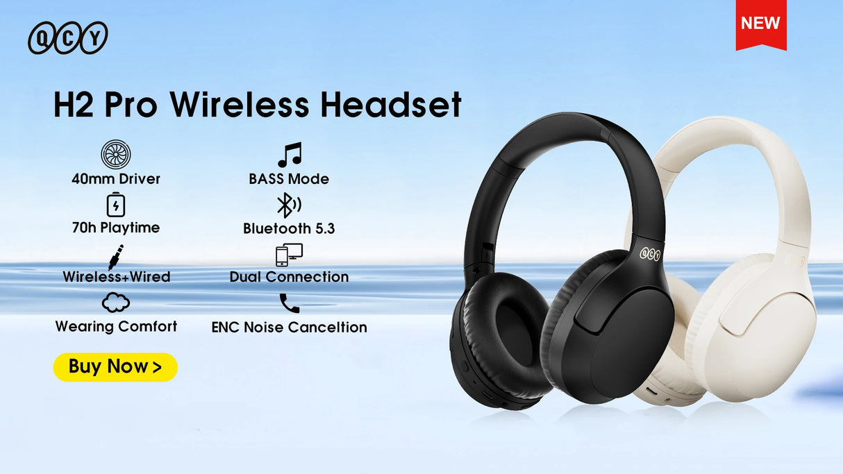 QCY H2 Pro Wireless Bluetooth 5.3 Headphones - 60H Gaming TWS Noise Cancelling HiFi Stereo Dynamic Headset