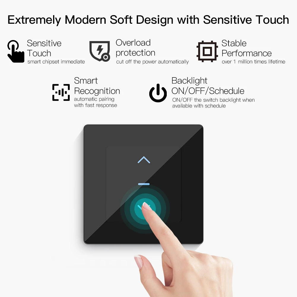 Tuya Smart Touch Curtain Control Switch - WiFi Blinds Shutter Control via SmartLife Google Alexa Apps