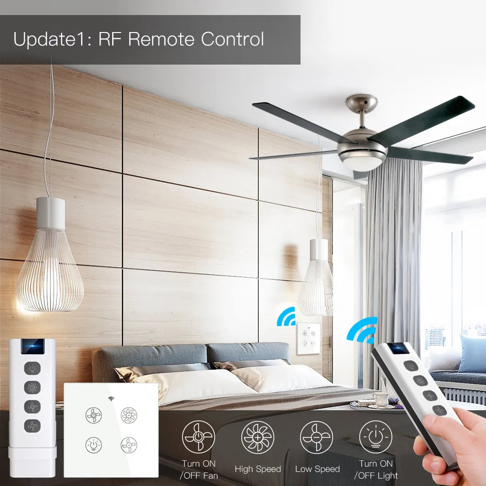 Tuya Smart Ceiling Fan Light Control Switch & Remote - WiFi RF Fan Speed Control via SmartLife Google Alexa Apps