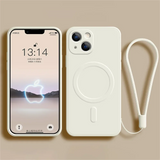 Luxury MagSafe Wireless Charging Silicone Case with Lanyard For iPhone 15 14 13 12 Pro Max Mini Plus Wrist Strap Cover