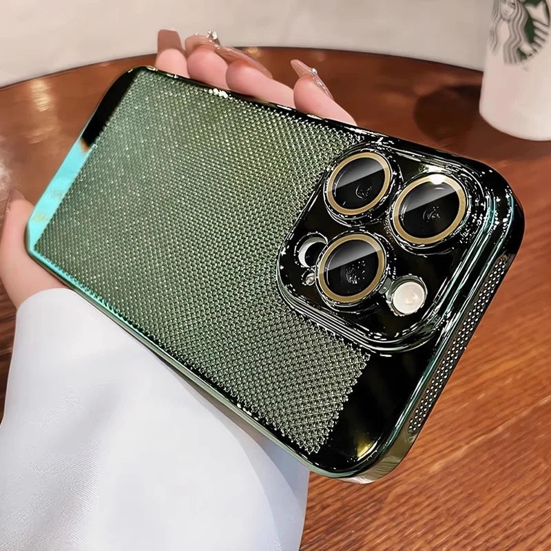 Luxury Plating Breathable Heat Dissipation Lens Protect Case For iPhone 16 15 14 Pro Max Plus