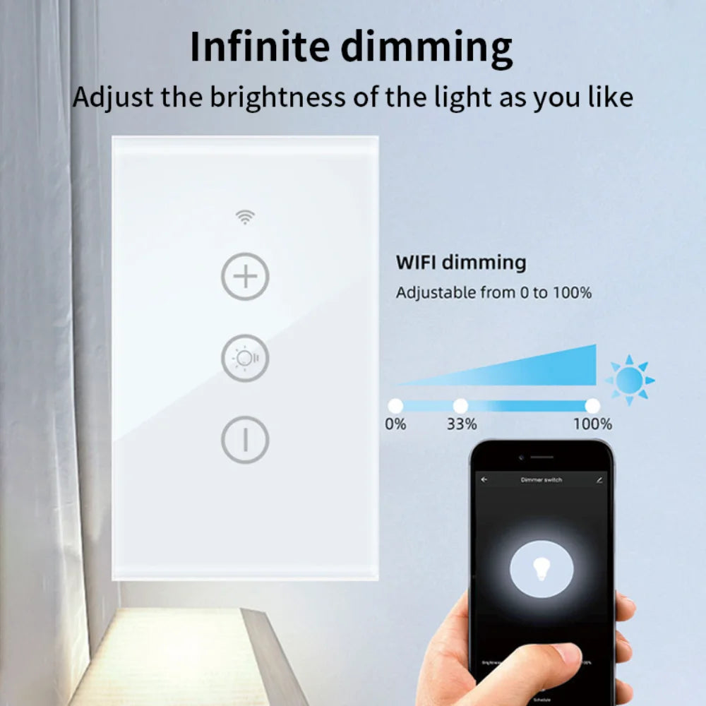 Tuya Smart Wall Touch LED Light Dimmer Switch - Wifi Controlled via SmartLife Google Alexa Apps