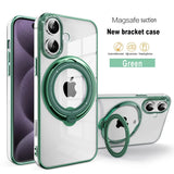 Luxury Plating Magsafe Case with Ring Holder Stand For iPhone 15 16 14 13 12 11 Pro Max XS Max XR 7 8 Plus Transparent Stand Cover