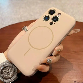 Beige silicone iPhone case with MagSafe.