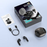 Wireless sports headset with charging case.