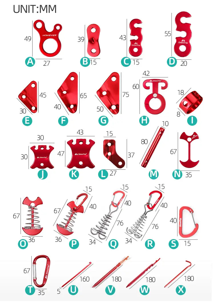 Verschiedene 6-teilige verstellbare Zelt-Windseile aus Aluminiumlegierung