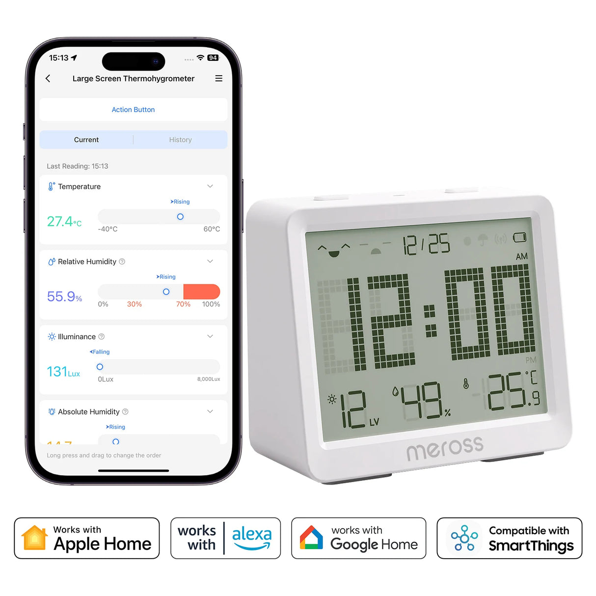 Meross WIFI Temperature Humidity Sensor Hygrometer Thermometer Smart Home Backlight Smart Life Support Alexa Google Assistant ﻿