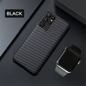 Black carbon fiber phone case.