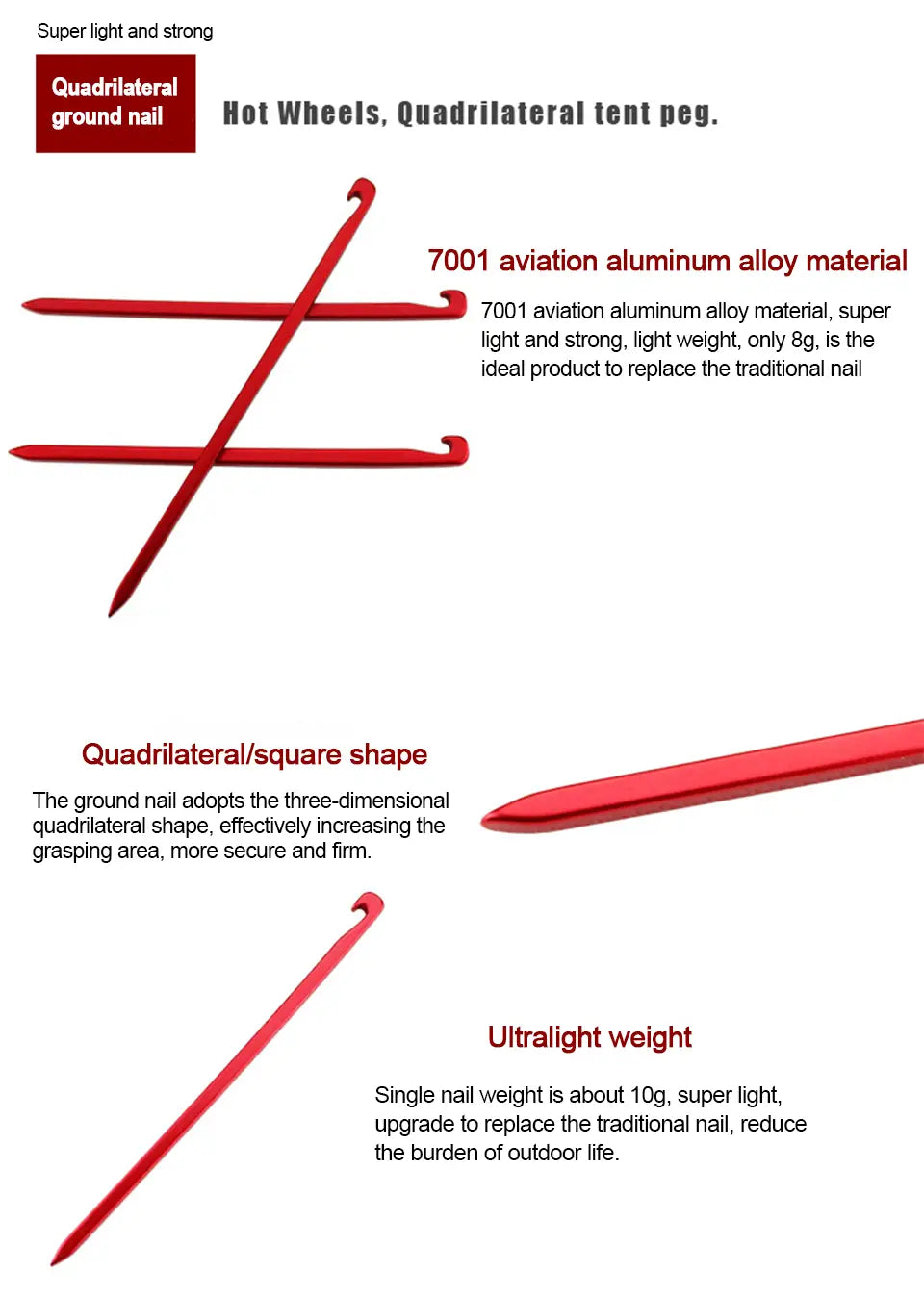 10 hochwertige Zeltheringe aus Aluminiumlegierung – leicht