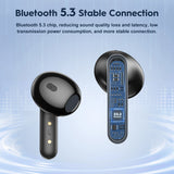 Black wireless earbuds.
