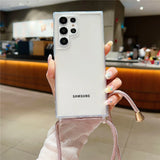Shockproof Transparent Lens Protect Case with Crossbody Lanyard For Samsung S24 S23 S22 Ultra Plus A73 A53 A33 A13 A72 A52 A14 A54