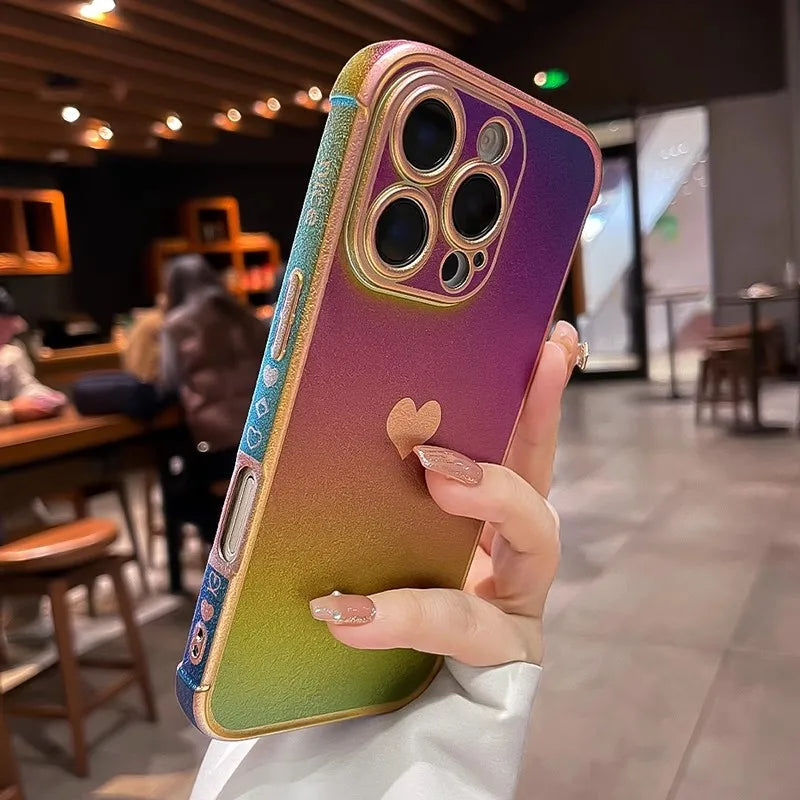 Luxury Plating Heart Design Lens Protect Case For iPhone 16 12 13 14 15 11 Pro Max Plus