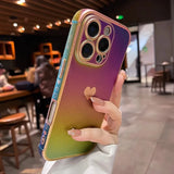 Luxury Plating Heart Design Lens Protect Case For iPhone 16 12 13 14 15 11 Pro Max Plus