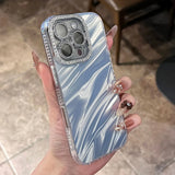 Luxury Glitter Water Ripple Design Lens Protect Case For iPhone 16 12 13 14 15 11 Pro Max Plus