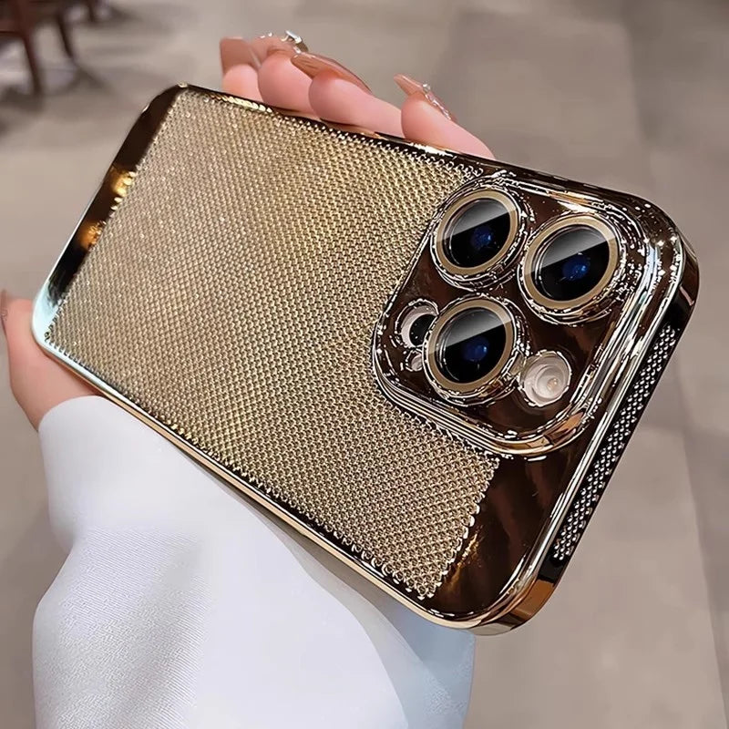 Luxury Plating Breathable Heat Dissipation Lens Protect Case For iPhone 16 15 14 Pro Max Plus