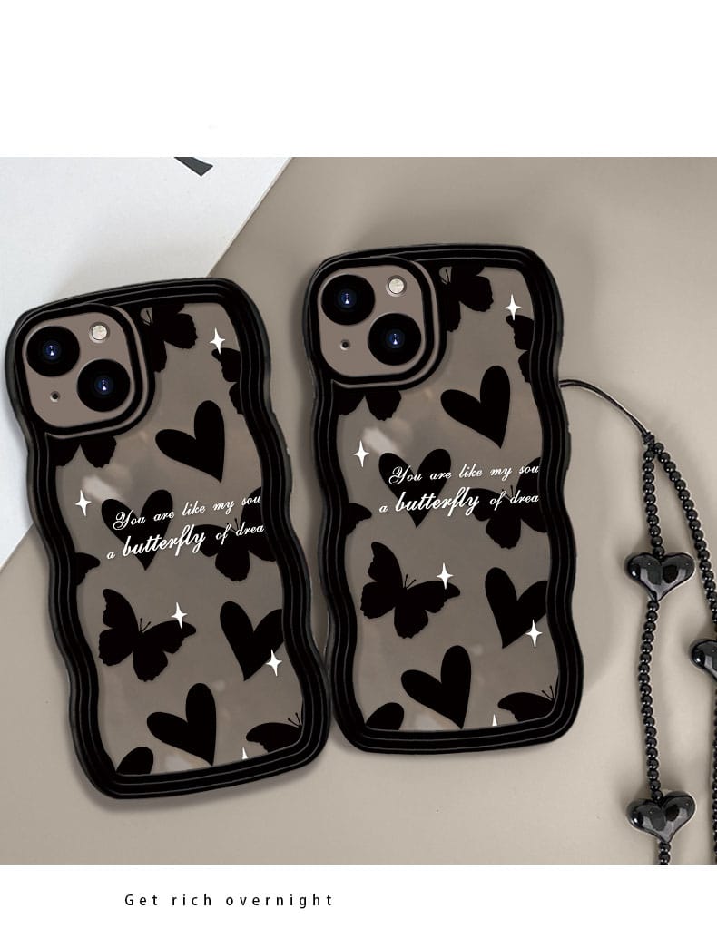 Koreanische süße Welle schwarz Schmetterling Liebe Herz Hang Chain Soft Case für