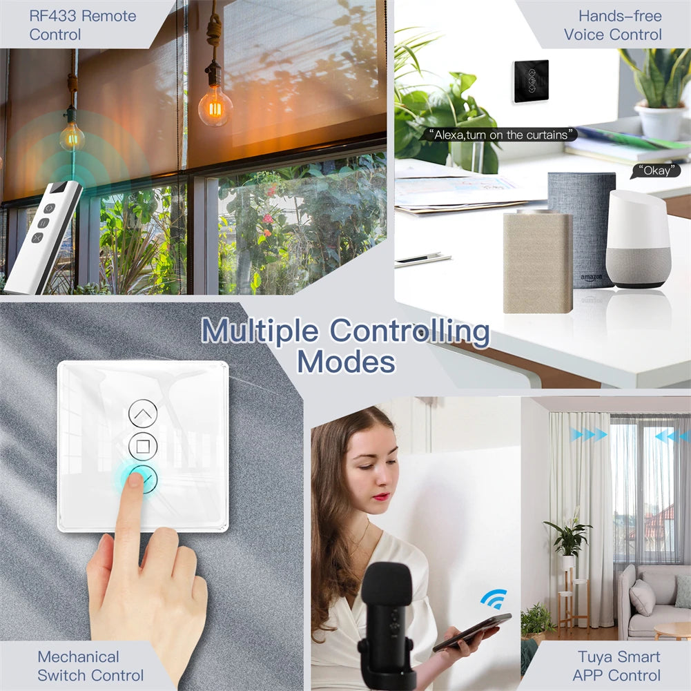 Tuya Smart 2.5D Arc Glass Touch Curtain Control Switch - WiFi Roller Blinds Shutters Control via SmartLife Google Alexa Apps