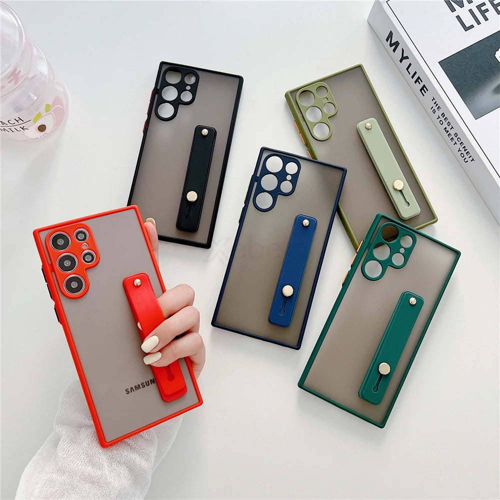 Luxury Matte Lens Protect Case with Hand Strap For Samsung S25 S24 S23 S22 S21 S20 S10 S9 Ultra Plus FE