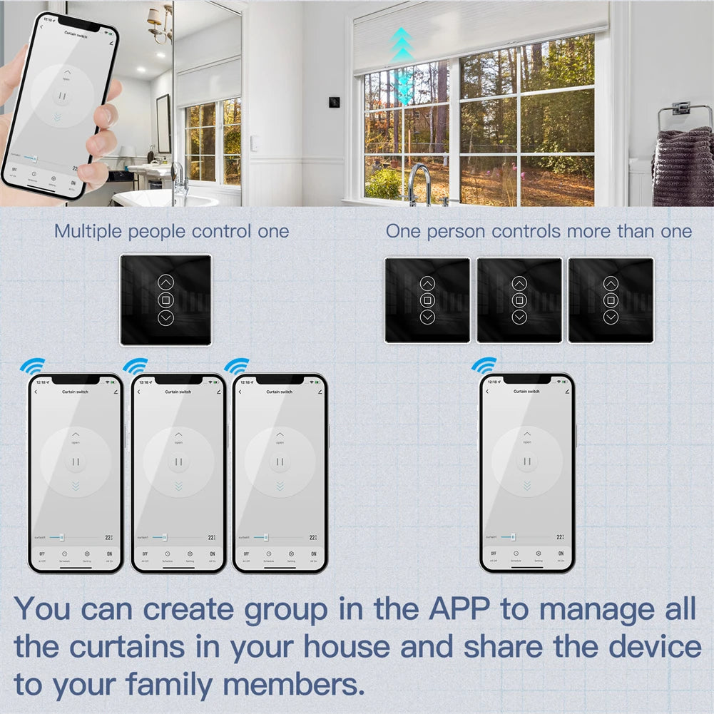 Tuya Smart 2.5D Arc Glass Touch Curtain Switch - WiFi Roller Blinds Shutter Control via SmartLife Google Alexa Apps